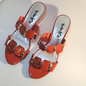 Coach and Four coral wedge sandals size 7.5